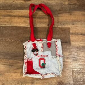 Ohio State Buckeyes Denim Handcrafted Tote Bag Patchwork Beaded Charm READ